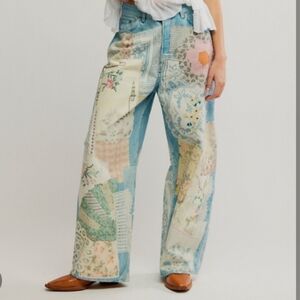 Free People Printed Patchwork Jeans